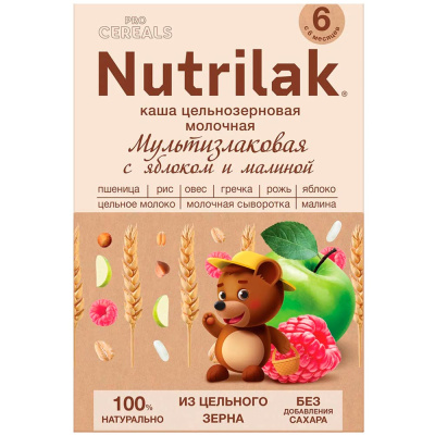 Каша Procereals Мультизлаковая цельнозерновая с яблоком и малиной молочная 200 г Nutrilak 1